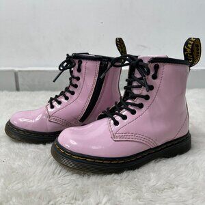 Dr. Martens #1460T Kid's Pink Patent Leather Lace Up Boots Shoes Size 9 US